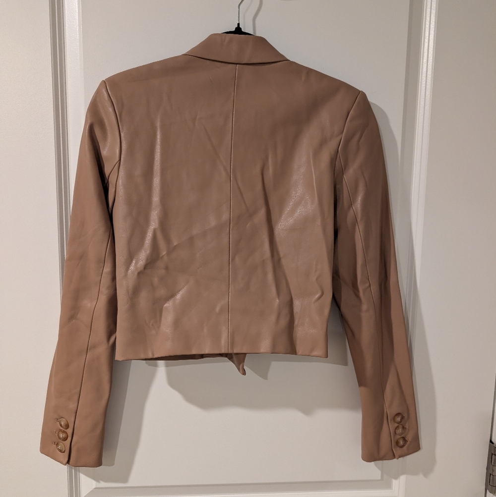 NEW Catherine Malandrino Faux Leather Cropped Blazer Jacket Size XS Toffee Tan - Picture 3 of 10